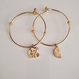 Two Lilly‎ Pulitzer Bangles Gold Tone Orange Slice and Elephant Charms Signed